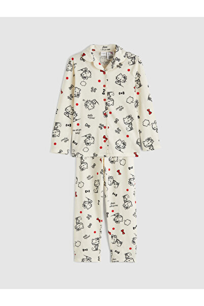 LC Waikiki Set de pijamale pentru fete cu imprimeu Hello Kitty pe gulerul căm...