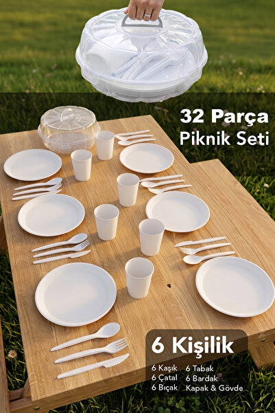 Meleni Home 32 Parça 6 Kişilik Piknik Seti - Taşınabilir Saklama Kutulu Outdo...