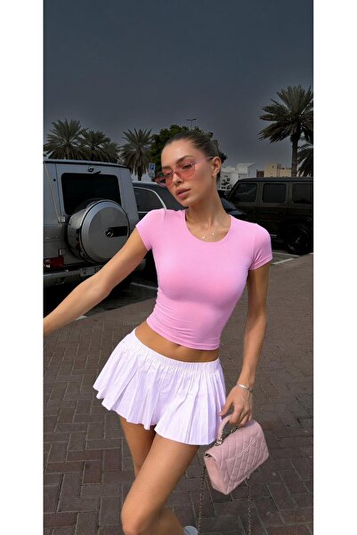 MODiSCHO Γυναικείο κοντομάνικο μπλουζάκι Basic Slim Fit Crop