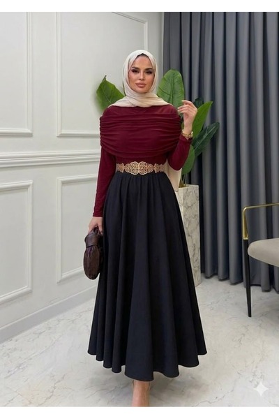 onlymoon Μπλούζα χιτζάμπ με ρευστό γιακά από ύφασμα Βουργουνδίας Sandy • Γυνα...