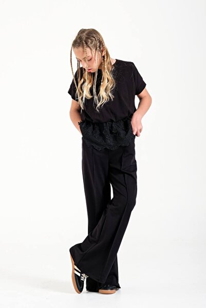 LOCO LOCO Κοριτσίστικο μπλουζάκι 8382 Σούπερ Τζέρσεϊ με δαντέλα Garni