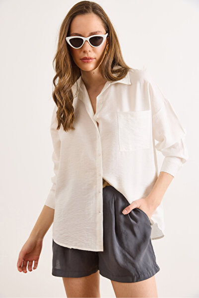 Olalook Women's White Textured Flowy Shirt Gml-19001440