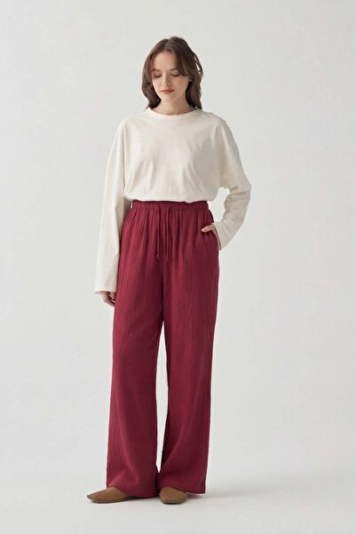 ALLDAY Παντελόνι Μουσλίνας Βουργουνδίας με Ελαστική Μέση