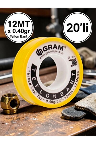 GRAM Teflon Bant Su Tesisatı Sızdırmazlık Bandı 20'li paket / 12mm x 0.076mm ...