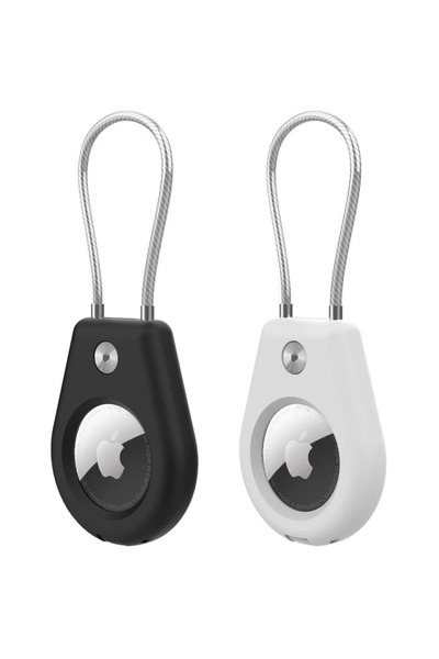 Hurtel Husă Apple AirTag cu cablu de oțel - Negru + Alb (2 bucăți)