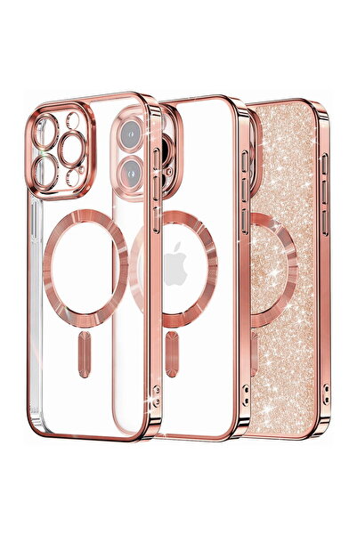 Techsuit Husă pentru iPhone 16 Pro - Lux cu sclipici MagSafe - Aur roz