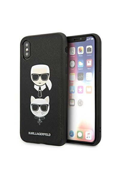 Karl Lagerfeld Saffiano Karl & Choupette Head Case for iPhone XR, Black