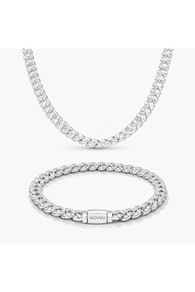 Novvu Κουβανέζικο Σετ Κολιέ και Βραχιόλι Παβέ από Ασήμι