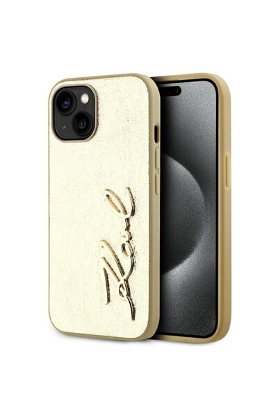 Karl Lagerfeld Husa iPhone 15 - Hardcase Leather (KLHCP15SPFMFBKMD) - Gold Me...