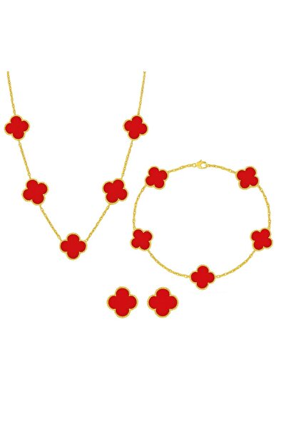 Novvu Σετ Κοσμημάτων Van Luxy Κόκκινο Χρυσό - Κολιέ, Βραχιόλι και Σκουλαρίκια