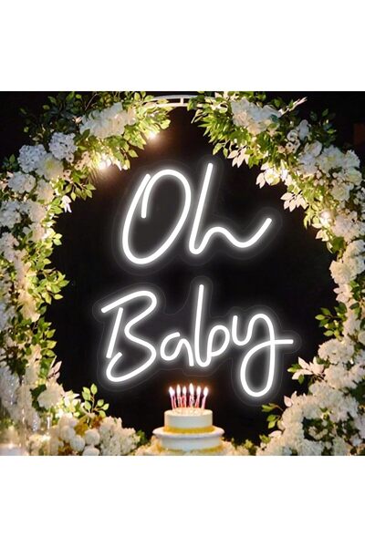 Slasa Oh Baby LED Neon Sign 30x40 cm White Light with 6mm Acrylic Base Wall D...