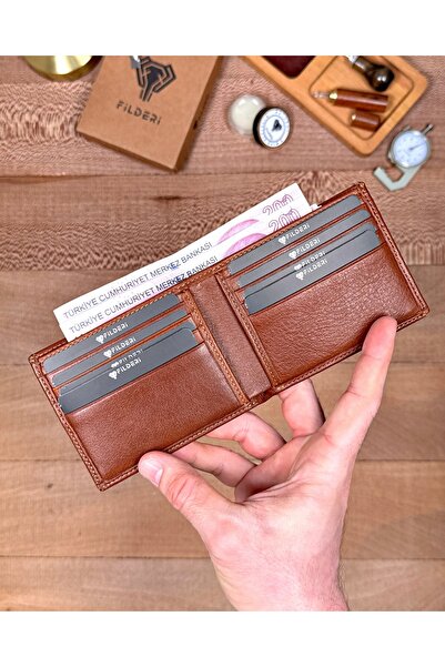 Fil Deri Γνήσιο Δερμάτινο Λεπτό Μινιμαλιστικό Πορτοφόλι με Διπλές Θήκες για Κ...