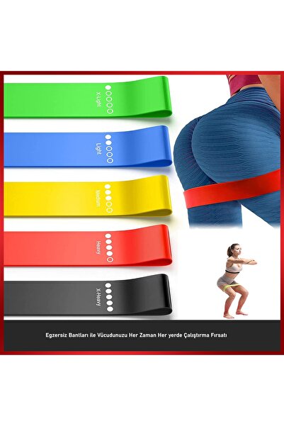 markince 5’li Çantalı Pilates Direnç Bandı Seti | Egzersiz Squat Aerobik İçin...