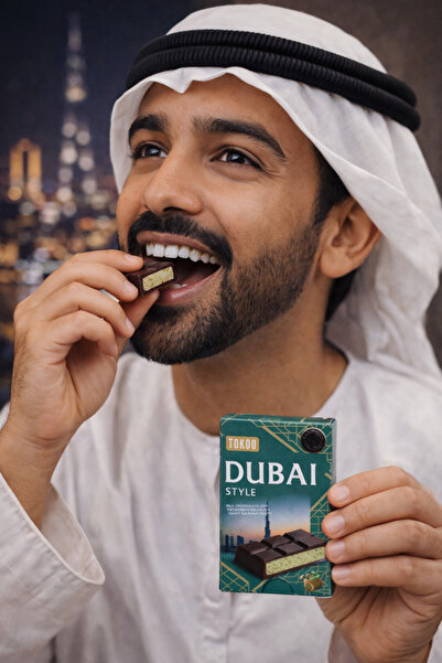 Tokoo Dubai: 30g*20ad. Antep fıstıklı krema ve çıtır kadayıf dolgulu sütlü çikolata