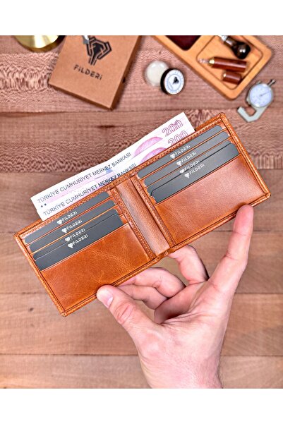 Fil Deri Genuine Leather Double Compartments for Money Slim Minimalist C Wall...