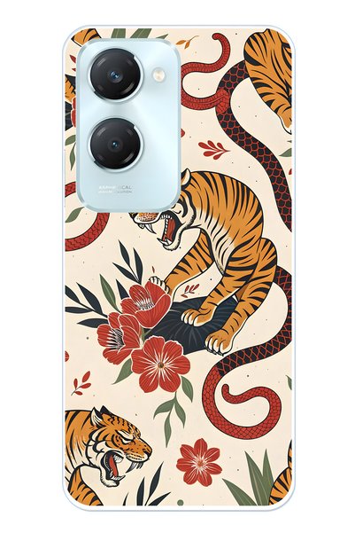 FLAMENKO Vivo Y18 Compatible Tiger and Snake Patterned Transparent Phone Case