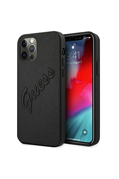 Guess Husa Saffiano Vintage Script iPhone 12 Pro Max Negru