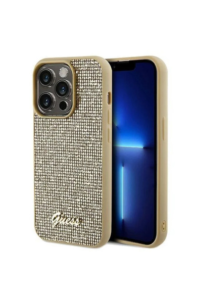 Guess Carcasă Disco Metal Script pentru iPhone 14 Pro Max - auriu