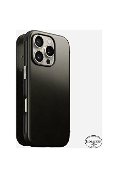 Nomad piele Folio, verde crom - iPhone 16 Pro