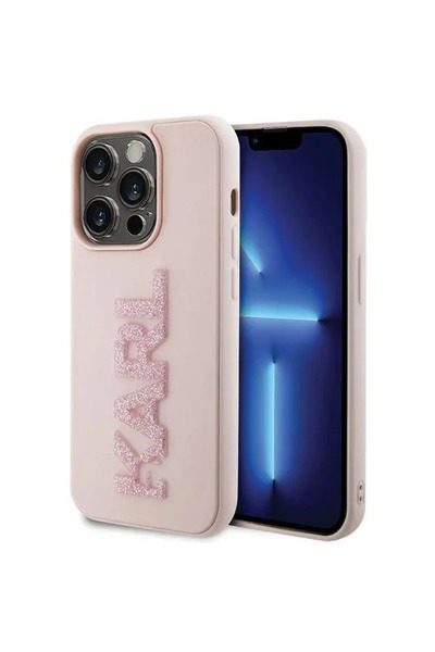 Karl Lagerfeld 3D Rubber Glitter Logo case for iPhone 15 Pro Max - pink