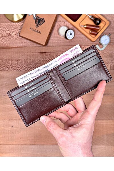 Fil Deri Γνήσιο Δερμάτινο Λεπτό Μινιμαλιστικό Πορτοφόλι με Διπλές Θήκες για Κ...