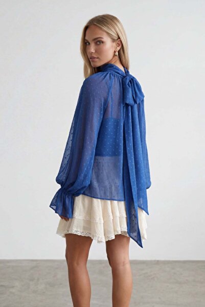 Trend Alaçatı Stili Μπλούζα σιφόν με ψηλό γιακά και κομψό κόψιμο σε στυλ πριγ...