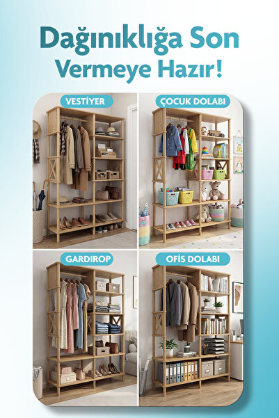 tridihome Çocuk Odası Açık Gardırop Askılı Raflı MDF Kıyafet Dolabı Organizer...