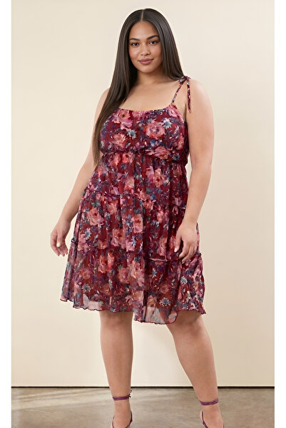 BLOUSE Beli Lastikli Çiçek Desenli Katlı Yazlık Elbise