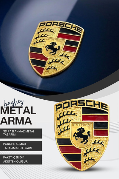 Baghes Porsche Gold Metal Bagaj Arma 3D Stuttgart Logolu Krom Amblem