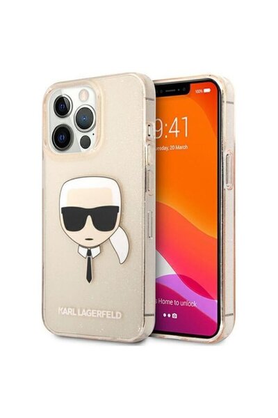 Karl Lagerfeld Glitter Karl's Head iPhone 13 Pro Case Gold