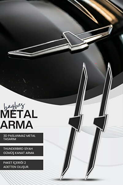 Baghes Thunderbird Kanat Metal Arma Siyah Gümüş 3D Oto Yan Çamurluk Logo 2’li...