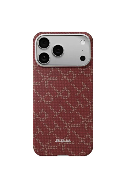 PITAKA Husa iPhone 17 Pro, Ultra-subțire, PitaTapв„a, Monogramă Auriu/Roșu