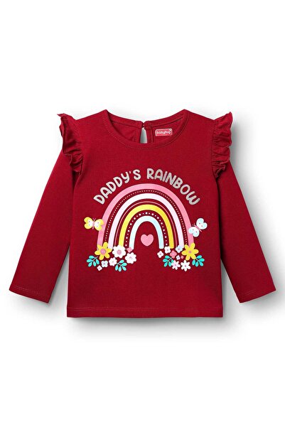 Babyhug 100% Cotton Knit Full Sleeves T-Shirt with Rainbow Print & Frill Deta...