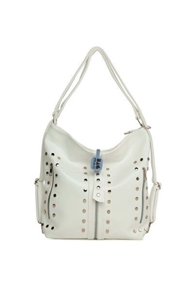 Bagmori Λευκό Γυναικείο Σακίδιο Πλάτης με Λεπτομέρειες Trok και Λουράκια M000...