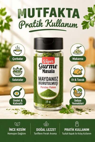 Super Gurme Masala Kurutulmuş Maydanoz 15 g – Cam Şişe – Parsley Flakes