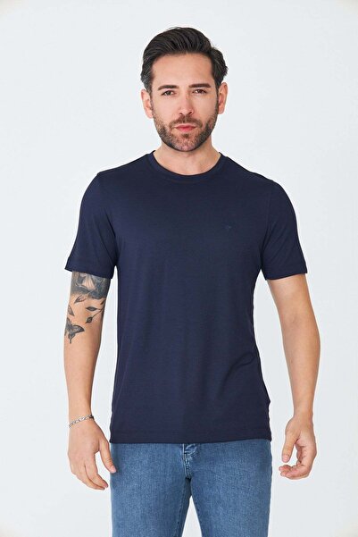 White Stone Navy Blue Patternless Men's Basic T-Shirt