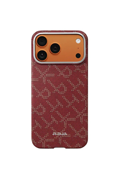 PITAKA Husa iPhone 17 Pro Max, Ultra-subțire, PitaTap ™ Monogramă-Auriu/Roșu