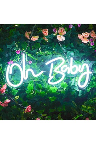 Slasa Oh Baby Neon Sign 28x30 cm White LED Light with 6mm Acrylic Base Wall D...