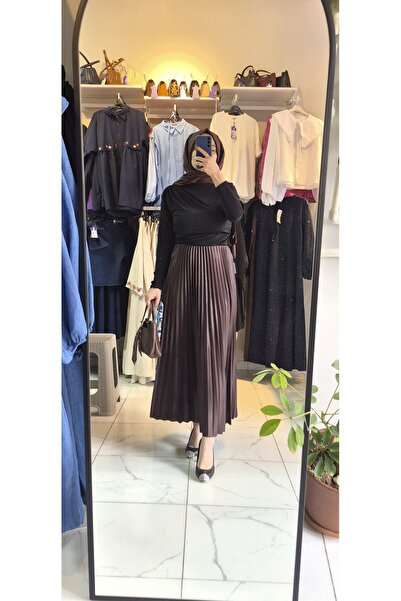 Store Acı Kahve Deri Görünümlü Etek