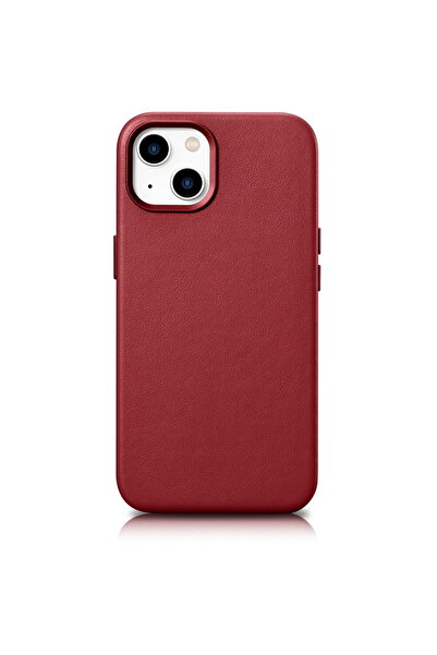 ICARER Husă piele din material piele pentru iPhone 14 Plus, roșie (compatibil...