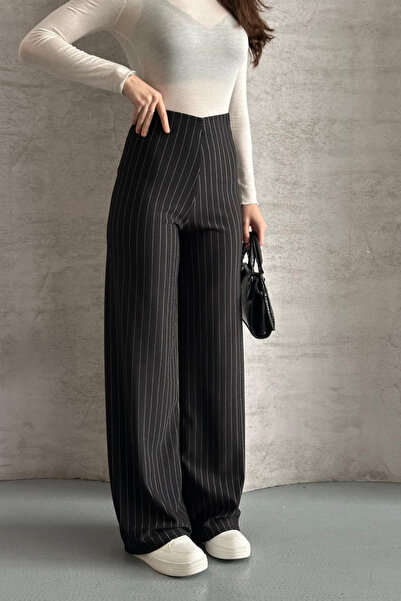 Thiff Γυναικείο παντελόνι Palazzo από ύφασμα κρεπ με ρίγες