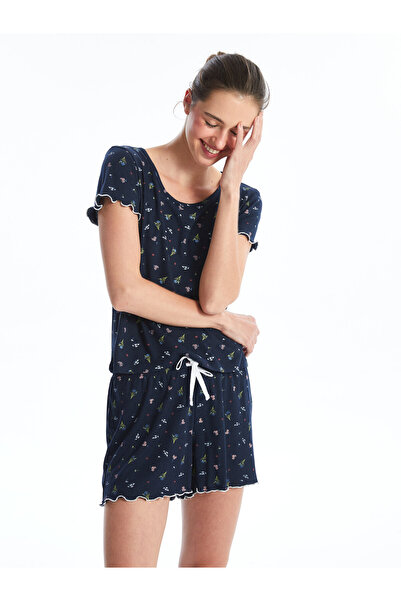 LC Waikiki Set de pijamale scurte de damă, floral, cu guler rotund