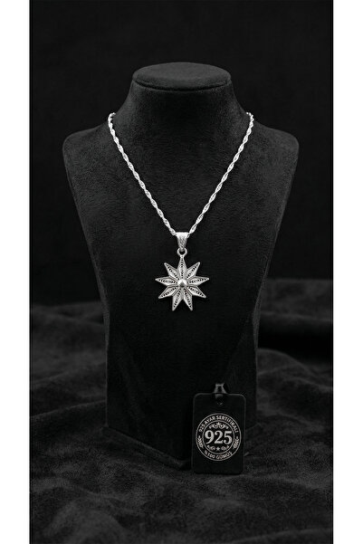 Roza Silver 925 Ayar Geleneksel Telkari El İşçiliği Kuzey Yıldızı Gümüş Kolye