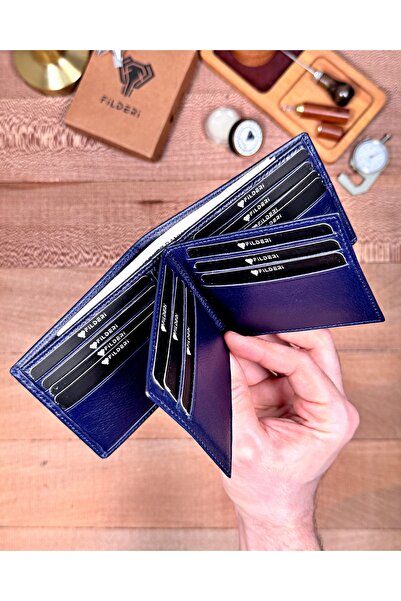 Fil Deri Genuine Leather Wallet with Double Coin Compartments and Plenty of C...
