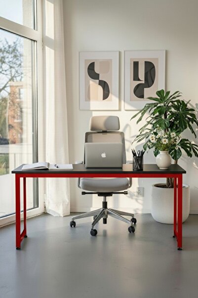 KODIGU 160x60 CM MEVİ ÇALIŞMA MASASI – AYARLANABİLİR METAL AYAKLI SİYAH-KIRMI...