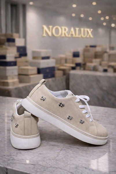 romex NORALUX Kadın Günlük Sneaker Süet Taş İşlemeli ortopedik Tabanlı Ayakkabı