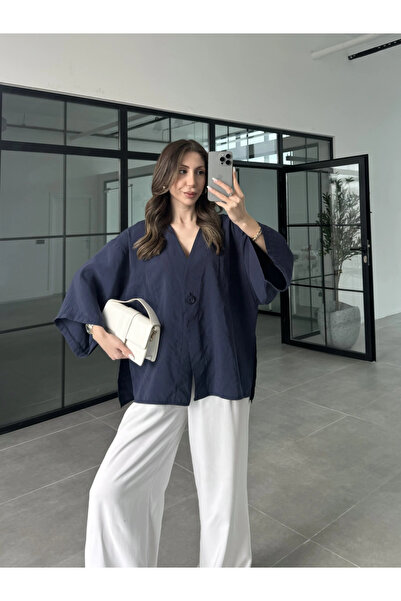 Lady Pixie Button Detailed Oversize Shirt Blouse