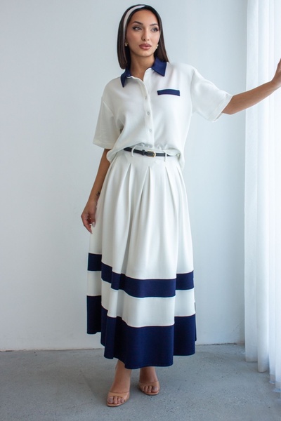 Ded COLLECTION Γυναικείο Σετ με Ριγέ Λεπτομέρεια, Κοντομάνικο Πουκάμισο και Π...