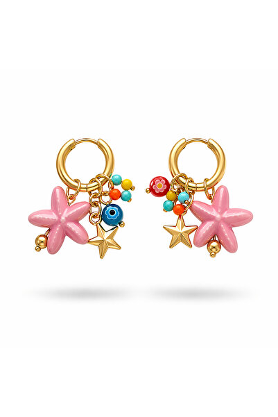 Vi store Çelik Gold Pembe Yıldız Küpe