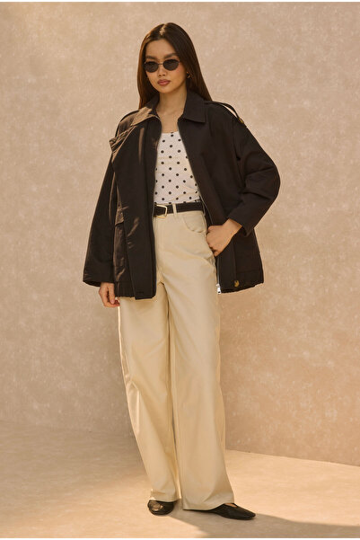 HEQA Jachetă cu detalii brodate, neagră